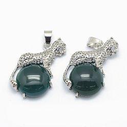 Натуральный Агат Природные подвески агат, со сплавочной фурнитурой, леопард, окрашенная и подогревом, платина, 33.5x20x7 мм, отверстие : 4x6 мм