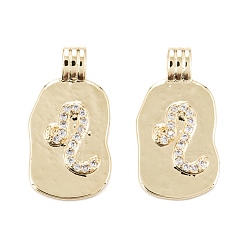 Лео Латунные микропаве прозрачные подвески с фианитом, овальной формы с созвездием, золотые, Лев, 18.5~19.5x9.5~10.5x3.5 мм, отверстие : 1.9x2.5 мм