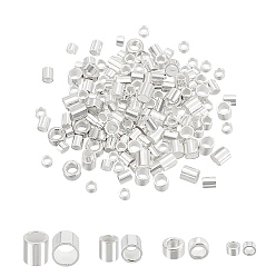 Silver 160Pcs 4 Styles 925 Sterling Silver Tube Beads, Column, Silver, 1.5~2.5x1~2mm, Hole: 1~1.4mm