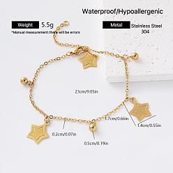 Star Vintage 304 Stainless Steel Charm Bracelets for Women, Golden, Star, 9.06 inch(23cm)