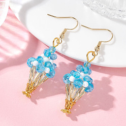 Темно-Голубой Болтающие серьги из стекла, с 304 нержавеющей стали серьги крючки, мороженое, золотые, глубокое синее небо, 54.5x18 мм