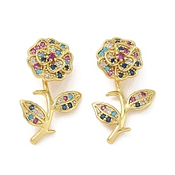Coloré Micro cuivres ouvrent pendentifs zircone cubique, charmes de fleurs, réel 18 k plaqué or, colorées, 23.5x13.5x6.3mm, Trou: 3.5x2mm