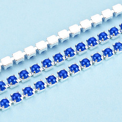 Королевский синий Железные цепи, с абс пластмассовой имитационной жемчужиной, с катушкой, серебряные, королевский синий, 2.5x2x2 мм, Около 10 ярдов / рулон