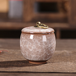 Misty Rose Column Shape Crackle Glazed Porcelain Storage Containers, Mini Tea Storage, Refillable Jar, for Tea Coffee Herb Candy Chocolate Sugar, Misty Rose, 63x73mm