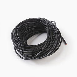Black Cowhide Leather Cord, Leather Jewelry Cord, Jewelry DIY Making Material, Dyed, Round, Black, 3mm, about 10.93 yards(10m)/bundle