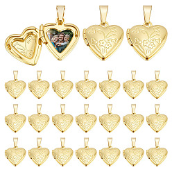 Золотой 24шт. латунные медальоны-подвески в форме сердца, с 201 защелкой из нержавеющей стали на поручнях, золотые, 20~21.5 мм