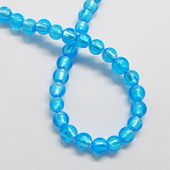Deep Sky Blue Handmade Silver Foil Glass Beads, Round, Deep Sky Blue, 7.5~8.5mm, Hole: 1mm