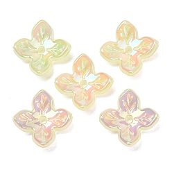 Yellow Plating Opaque Acrylic Beads, Iridescent, Flower, Yellow, 10x10x4mm, Hole: 1.3mm