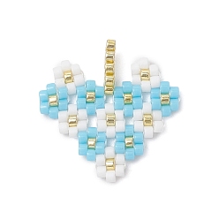 Небесно-голубой Сердце из стеклянного бисера Миюки с подвесками в виде цветов, голубой, 21.5x21x3 мм, отверстие : 2 мм