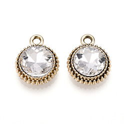 Прозрачный K 5 стеклянные подвески, плоско-круглые, граненые, со сплавочной фурнитурой, золотой свет, прозрачные, 17~17.7x14x5.2~6 мм, отверстие : 2 мм