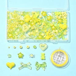 Желтый Наборы для самостоятельного изготовления браслетов из акрила в виде сердца и банта, желтые, бусины : 4~23x4~34x3.5~10 мм, отверстие : 1.4~2.5 мм