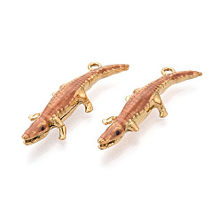 Темный Лосось 304 нержавеющей стальной эмали подвески, крокодиловые прелести, ионное покрытие (ip), реальный 18 k позолоченный, темный лосось, 32x10.5x5.5 мм, отверстие : 1.5 мм