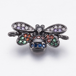 Черный Цвет Металла Латунные микро проложить кубических ссылки циркония, насекомое, красочный, металлический черный , 10x19x3 мм, отверстие : 1.4 мм