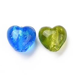 Mixed Color Handmade Silver Foil Glass Beads, Heart, Mixed Color, 12x12x8mm, Hole: 2mm