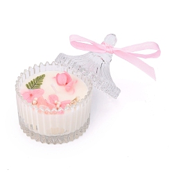 Pink Clear Glass Candles, Barrel Shaped Smokeless Decorations, with Dryed Flowers, the Box only for Protection, No Supply Again if the Box Crushed, Pink, 96x66mm