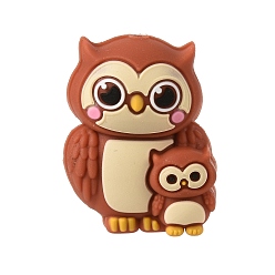 Сова Силиконовые бусины на день матери, фокусные бусы, коричневые, сова, 27x21x14 мм, отверстие : 2.5 мм