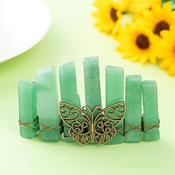 Green Aventurine Natural Indian Agate Hair Barrettes, Butterfly, 20x80mm