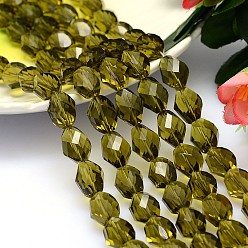 Olive Faceted Polyhedron Imitation Austrian Crystal Bead Strands, Grade AAA, Olive, 13x10mm, Hole: 0.9~1mm, about 30pcs/strand, 15.7 inch