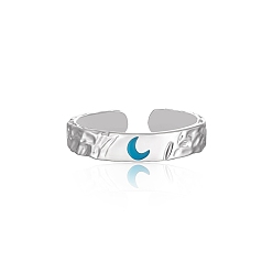 Moon Brass Resin Cuff Rings for Couple, Silver, Moon, 15~20mm