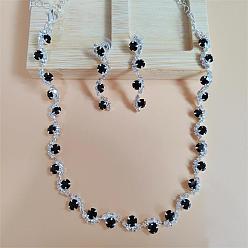 Изумруд Плоские круглые латунные цепочки со стразами и серьги-гвоздики, серебряные, изумруд, 450 мм и 45 мм