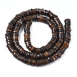 Camel Natural Freshwater Shell Beads Strands, Dyed, Flat Round/Disc, Heishi Beads, Camel, 5~6x1~2mm, Hole: 1mm, about 205~215pcs/strand, 15.35 inch(39cm)