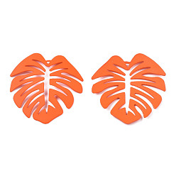 Coral Spray Painted Iron Pendants, Tropical Leaf, Coral, 46x44x4.5mm, Hole: 1.6mm