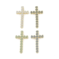 Mixed Color Real 18K Gold Plated Brass with Glass Pendants, Cross, Mixed Color, 41x23x6mm, Hole: 4x2.8mm