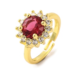 Красный Открытое кольцо-манжета из цветного циркония и стекла, латунные кольца на палец для женщин, красные, 14.5 мм, регулируемый