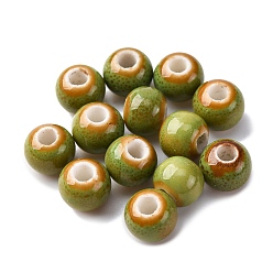 Темно-оливково-зеленый Фарфоровые бусины ручной работы, круглые, темно-оливковый зеленый, 6~7x5~6 мм, отверстие : 2 мм