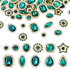 Изумруд 100 шт. пришивных стразов в форме капли/сердца/звезды, многорядные звенья из акрила и железа со стразами, золотые, разнообразные, изумруд, 7.5~19x7.5~16x3.5~6 мм, отверстие : 2~9.5x0.8~1.6 мм