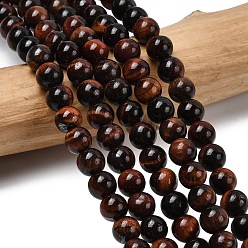 Тигровый глаз 15~16 дюймовая круглая нить из драгоценных камней, красный тигровый глаз, окрашенная и подогревом, 6 мм диаметром, отверстие : 1 мм, около 50 шт / нитка, 15~16 дюйм / прядь