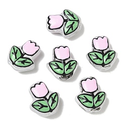 Pink Прозрачные стеклянные эмалевые бусины, бусины ручной работы, цветок, окрашенная и подогревом, розовые, 16~17x14~15x7~8 мм, отверстие : 1~1.4 мм