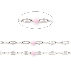 Лавандовый румянец Ручная работа 304 цепочки из нержавеющей стали, кабельные цепи, с эмалью и катушкой, пайки, Плоско-овальные, долговечный, лавандовый румянец, 3x1.5x0.1~1 мм, около 32.8 футов (10 м) / рулон