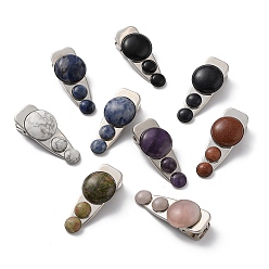 Смешанные камни Заколки из кожи аллигатора из натуральных и синтетических драгоценных камней, с железом найти, без кадмия и без свинца, 26~27x59~61x14~16 мм