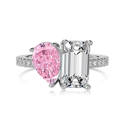 Platinum Anti-Tarnish Rhodium Plated 925 Sterling Silver Finger Ring, Teardrop Rectangle Cubic Zirconia Ring for Women, Platinum, Inner Diameter: 17mm