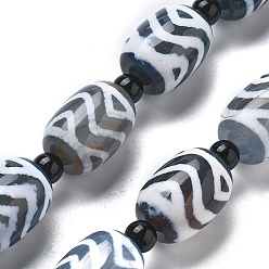 Узор Волны Тибетского стиля DZI бисер нитей, бусины из натурального агата (окрашенные и нагретые), рис, стальной синий, волновая картина, 18x13 мм, отверстие : 1.5 мм, около 15 шт / нитка, 13.78'' (35 см)