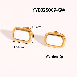 Золотой Винтажные 304 прямоугольные серьги-гвоздики из нержавеющей стали с белой эмалью для женщин, золотые, 10.4x15.4 мм