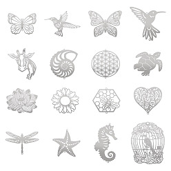 Mixed Shapes 16 шт. 16 стили 201 украшения из нержавеющей стали с травлением, подвески-подвески, цвет нержавеющей стали, разнообразные, 40~80x41~65x0.3 мм, отверстие : 1.2~2 мм, 1 шт / стиль