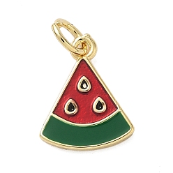 Зеленый Латунь эмаль прелести, арбузные чары, стойки покрытие, долговечный, без свинца и без кадмия, реальный 18 k позолоченный, зелёные, 14x11x1.5 мм, отверстие : 3.3 мм