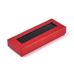 Красный Картонные коробки ювелирных изделий, для ожерелья, серьга, с прямоугольным прозрачным окошком и черной губкой внутри, прямоугольные, красные, 12.1x4.6x2.2 см