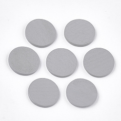 Светло-серый Расписные деревянные кабошоны, плоско-круглые, светло-серый, 20x2 мм