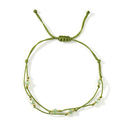 Светло-зеленый Коричневый Граненые стеклянные бусины рондель плетеные браслеты из бусин, регулируемые нейлоновые многорядные браслеты для женщин, оливковый, внутренний диаметр: 11 дюйм (28 см)