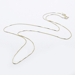 Настоящее золото 18K 925 стерлингового серебра цепи коробки ожерелья, с застежками пружинного кольца, с печатью 925, реальный 18 k позолоченный, 16 дюйм (40 см), 0.6 мм