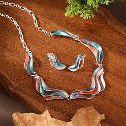 Коралловый Комплекты из подвески-колье и сережек-гвоздиков из эмалированного сплава в виде волны для женщин., коралл, колье: 16.54 дюйм (42 см)