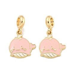 Pink Стойка с покрытием из сплава эмали, кит, европейские подвески с подвесками, Подвески с большими отверстиями, золотые, без кадмия, без никеля и без свинца, розовые, 29.5 мм, отверстие : 4.6 мм, кит: 19.5x17.5x2.5 мм