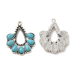 Antique Silver Retro Alloy Pendants, with Synthetic Turquoise, Teardrop Charms, Antique Silver, 35x29x4mm, Hole: 2mm