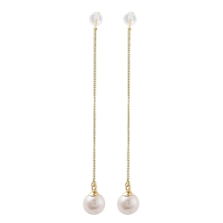 Real 14K Gold Plated Natural Pearl Ear Studs, Ear Threads, with Brass Findings and 925 Sterling Silver Pins, Round, Real 14K Gold Plated, 72x8.5mm