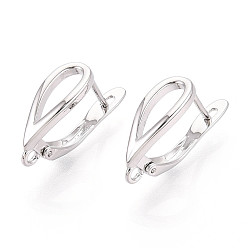 Платинированный Латунная фурнитура для хооп серег, без кадмия, без никеля и без свинца, слеза, Реальная платина, 19x12x6 мм, отверстие : 1.5 мм, штифты : 1 мм