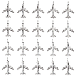 Античное Серебро 100 шт. Подвески из сплава в тибетском стиле, пассажирский самолет, античное серебро, 22x15x3 мм, отверстие : 2.5 мм