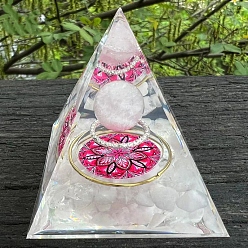 Розовый Кварц Украшение дисплея смолы, с натуральным розовым кварцем, с латунной фурнитурой произвольного цвета, для украшения дома, пирамида, 60x60x60 мм
